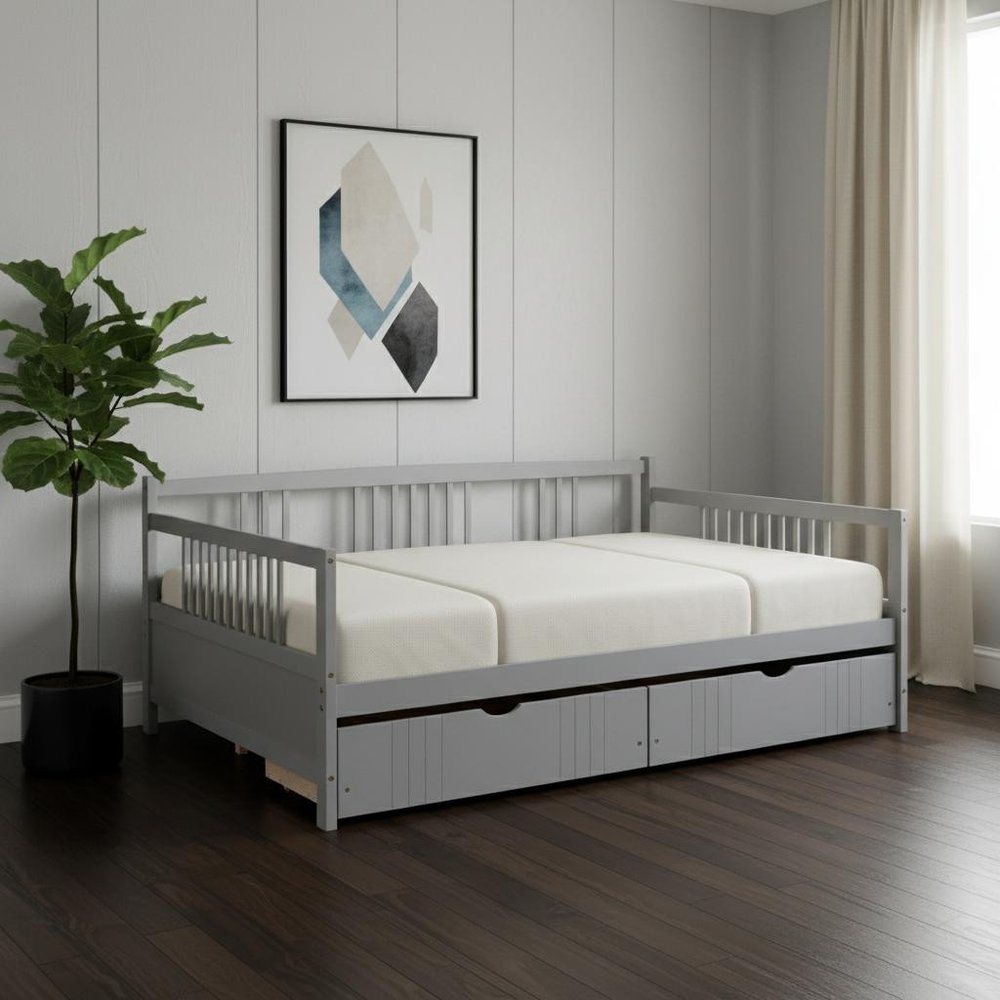 Gray Wood Full Daybed Frame With Drawers