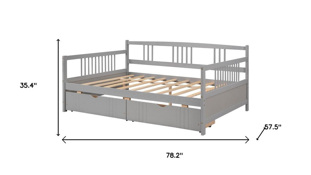 Gray Wood Full Daybed Frame With Drawers