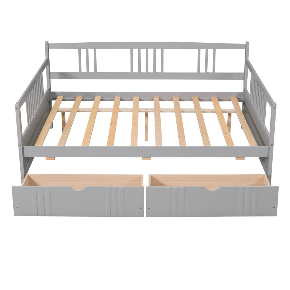 Gray Wood Full Daybed Frame With Drawers