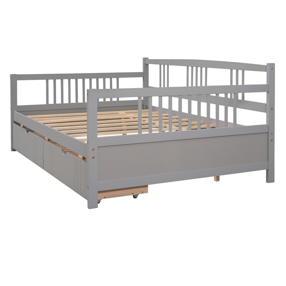 Gray Wood Full Daybed Frame With Drawers