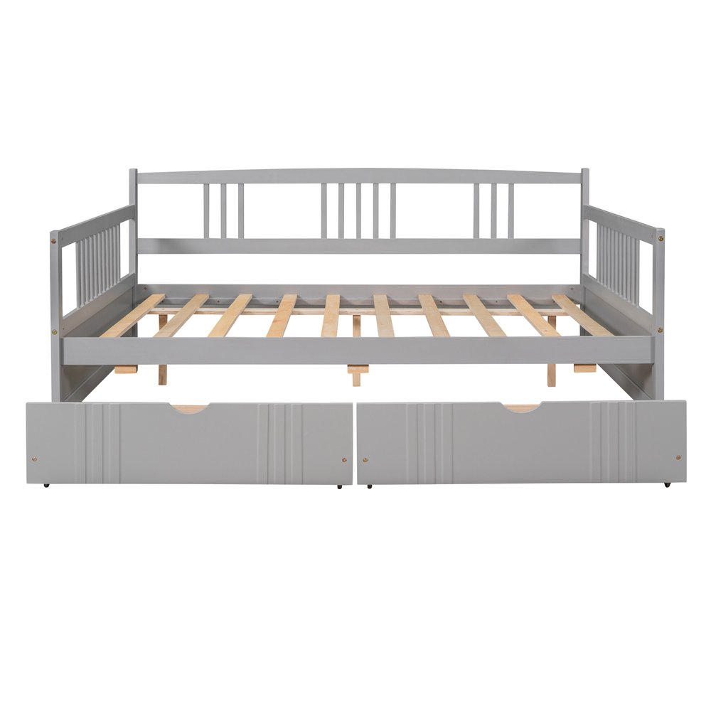 Gray Wood Full Daybed Frame With Drawers
