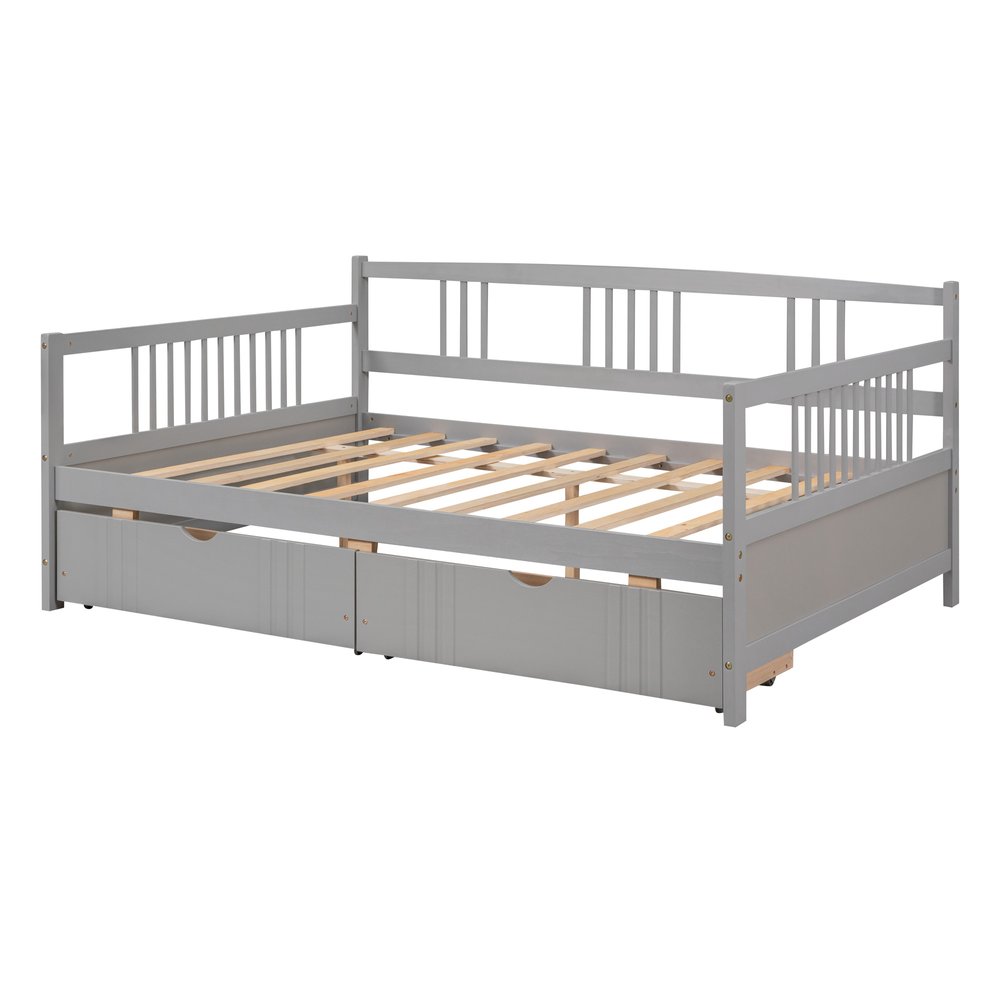Gray Wood Full Daybed Frame With Drawers