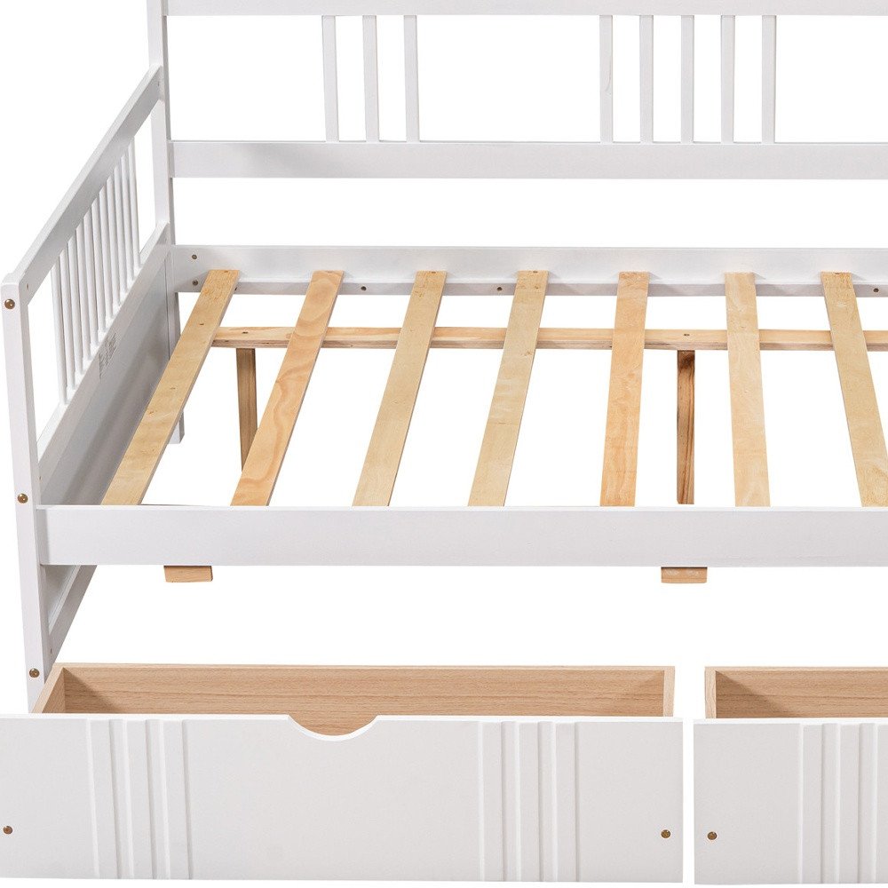 White Wood Full Daybed Frame With Drawers