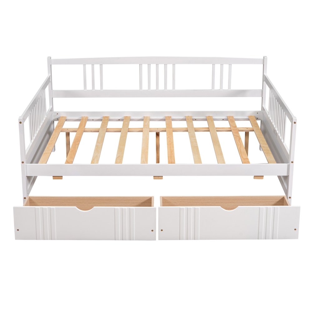 White Wood Full Daybed Frame With Drawers
