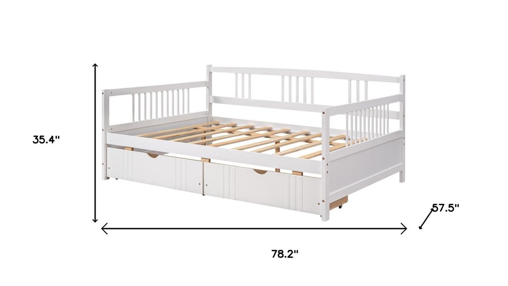 White Wood Full Daybed Frame With Drawers