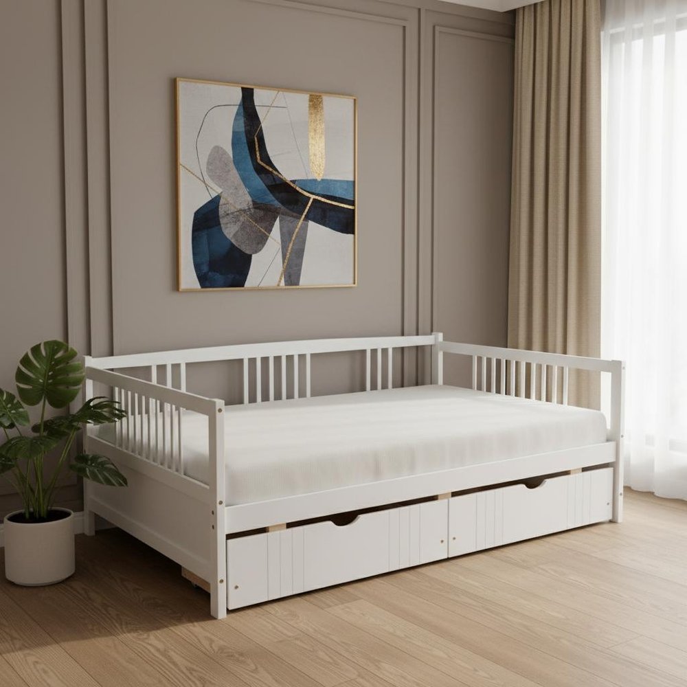 White Wood Full Daybed Frame With Drawers