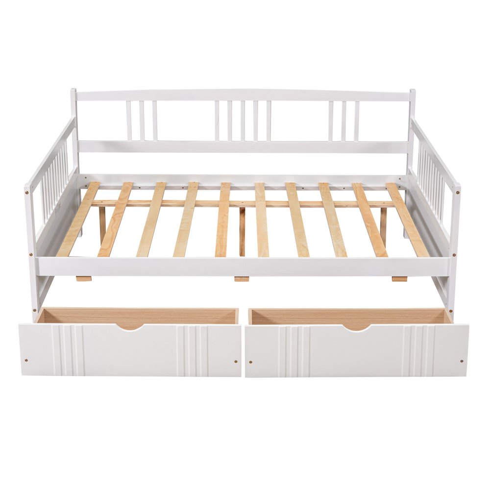 White Wood Full Daybed Frame With Drawers