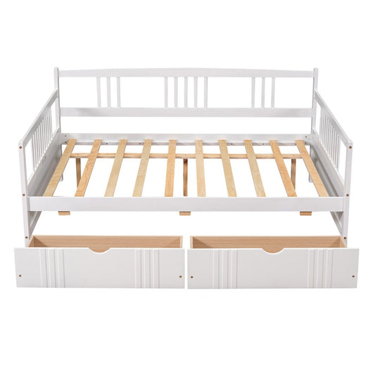 White Wood Full Daybed Frame With Drawers