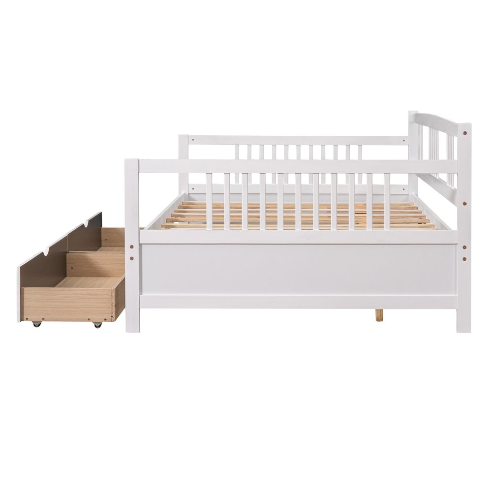 White Wood Full Daybed Frame With Drawers