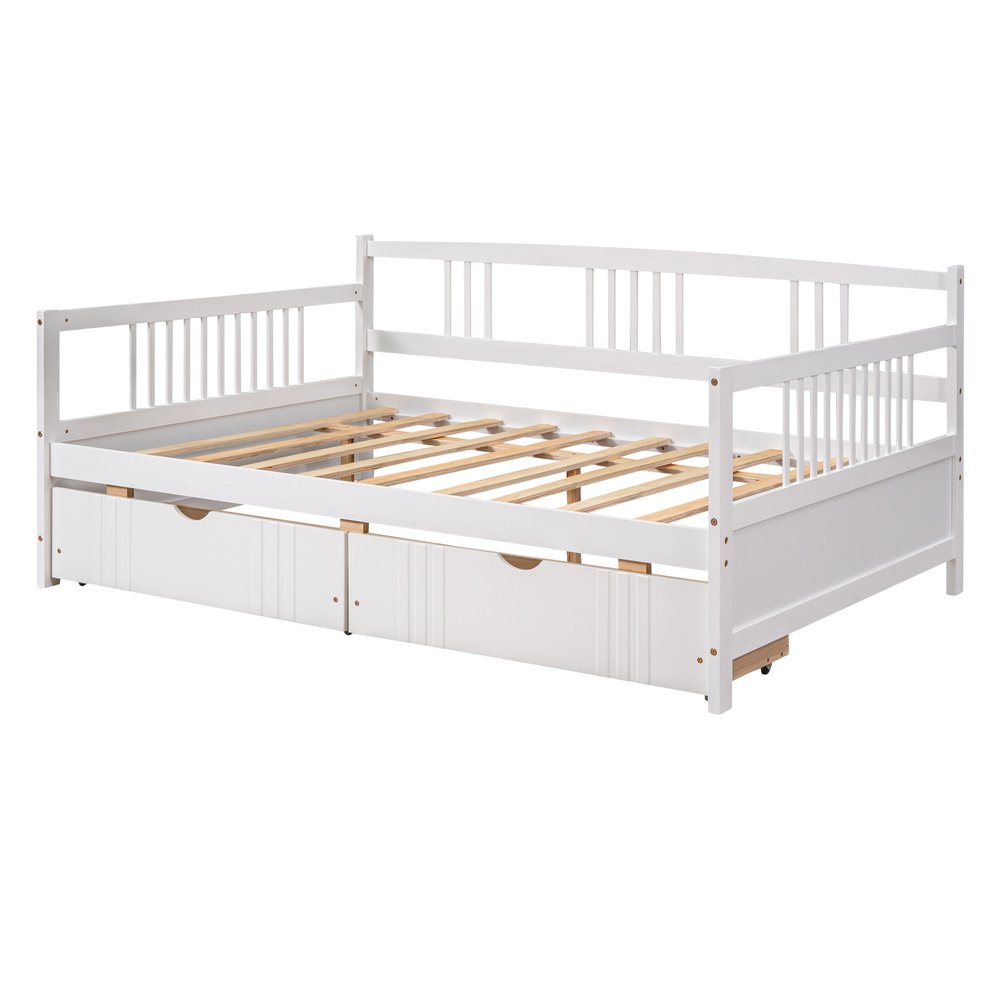 White Wood Full Daybed Frame With Drawers