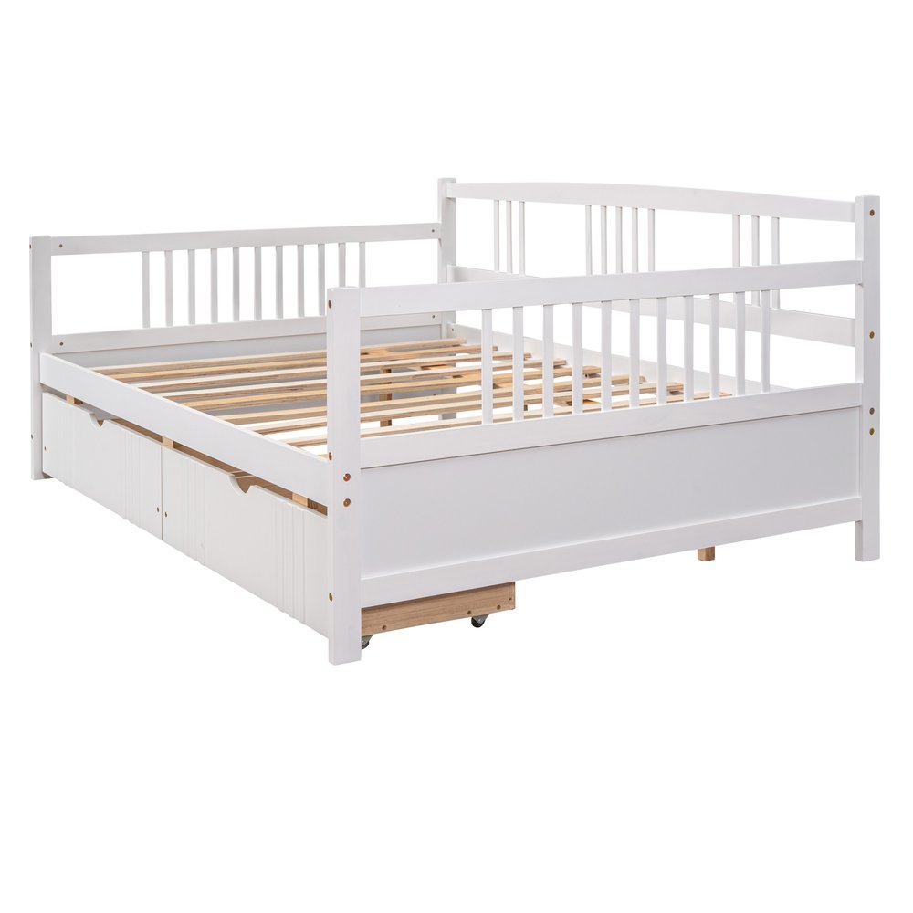 White Wood Full Daybed Frame With Drawers