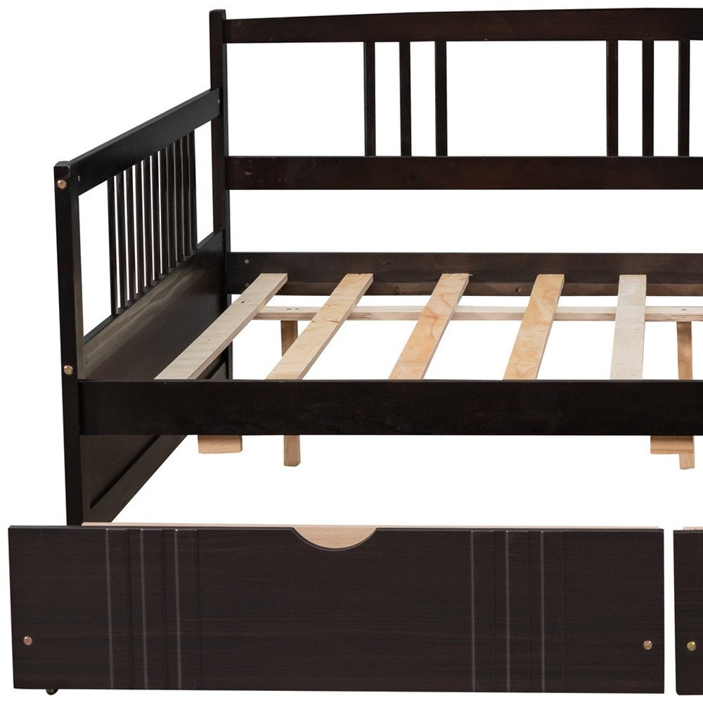 Espresso Wood Full Daybed Frame With Drawers