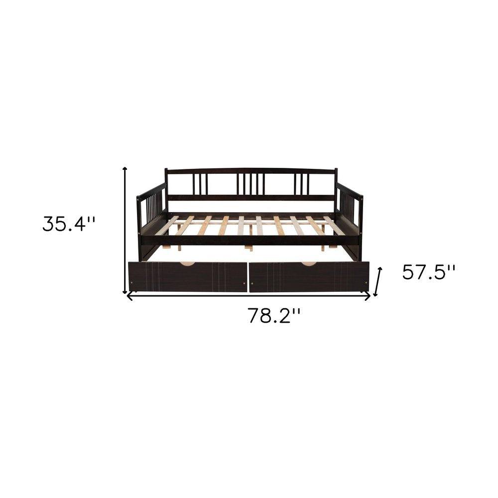 Espresso Wood Full Daybed Frame With Drawers