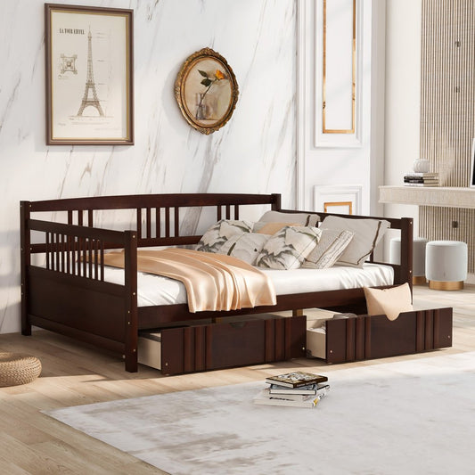 Espresso Wood Full Daybed Frame With Drawers