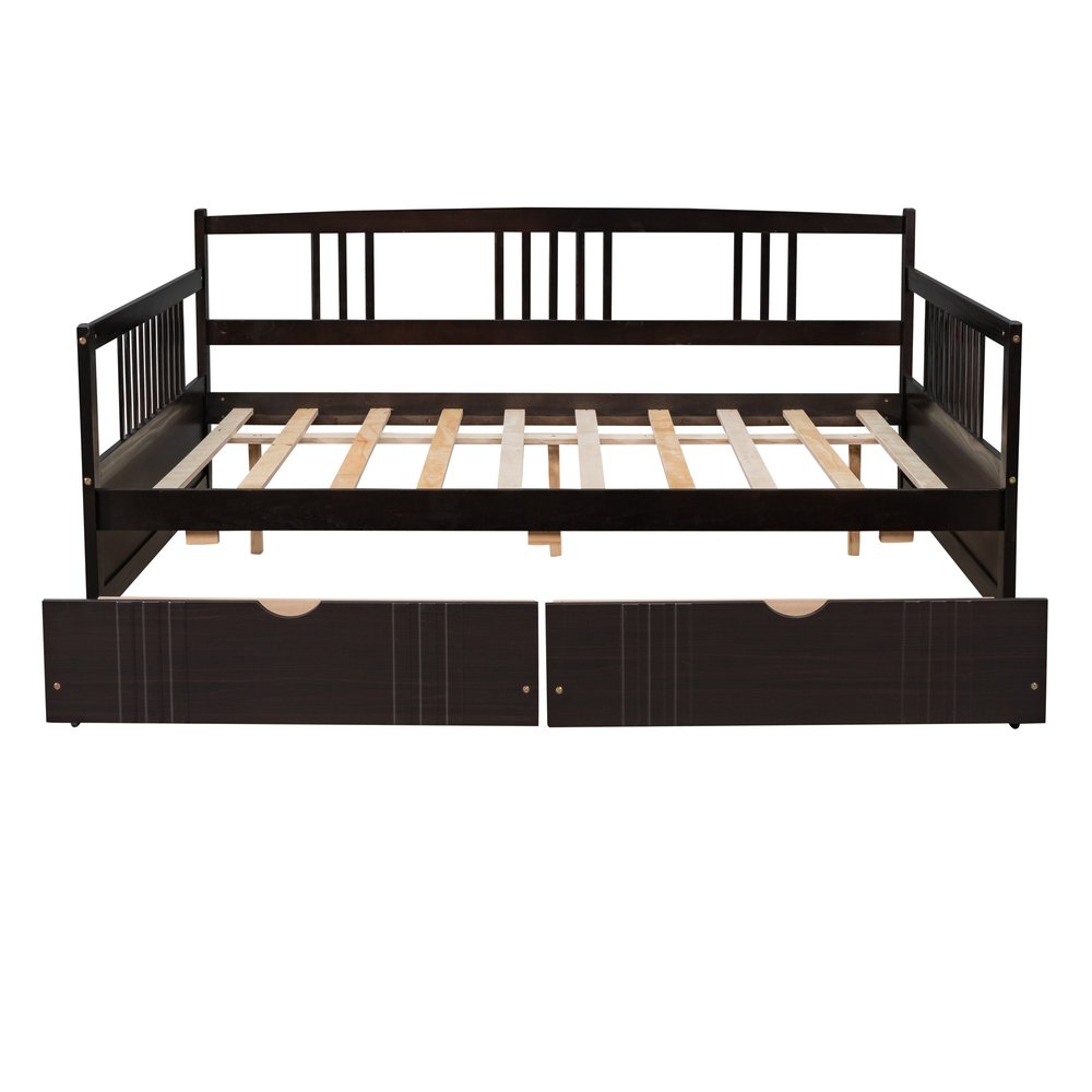 Espresso Wood Full Daybed Frame With Drawers