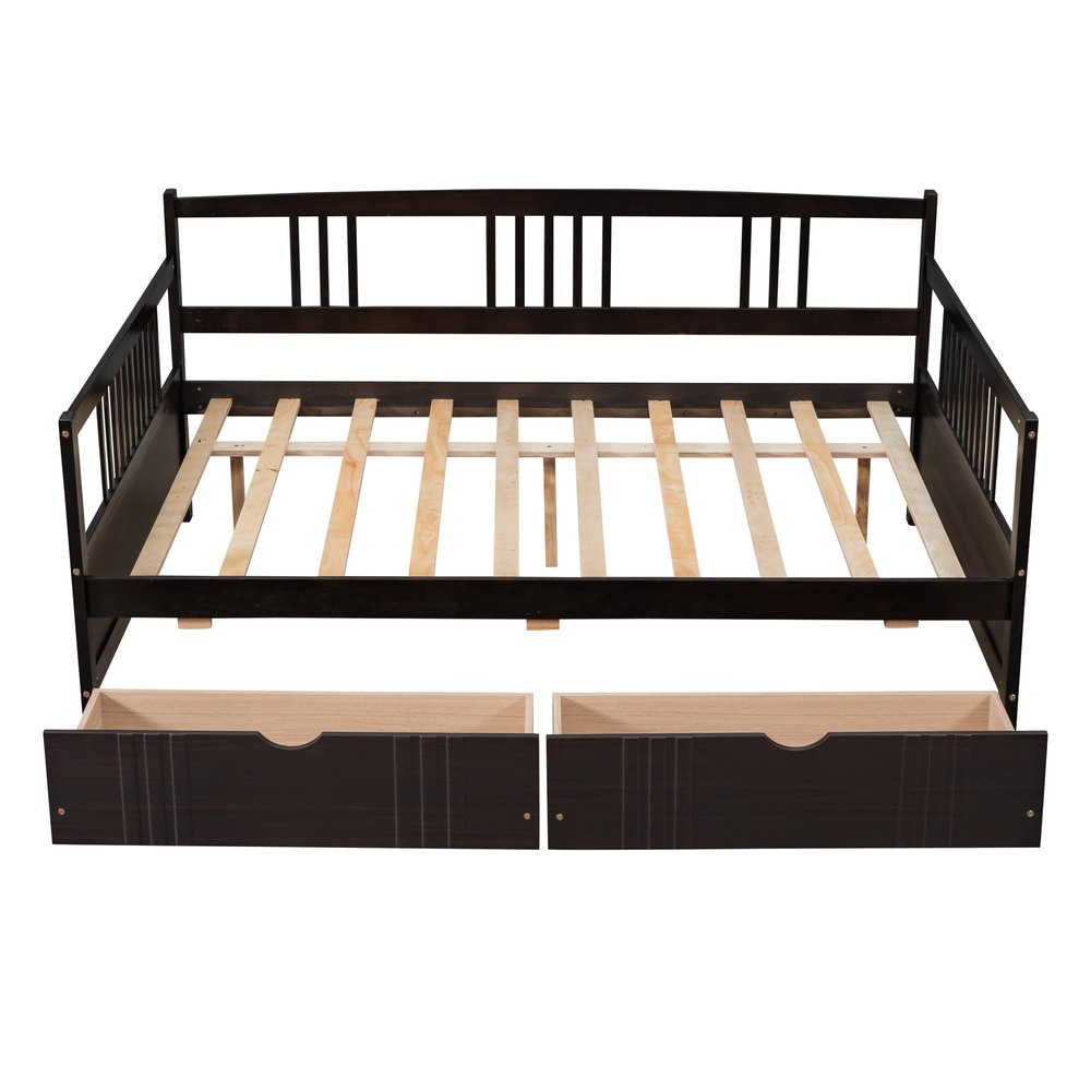 Espresso Wood Full Daybed Frame With Drawers