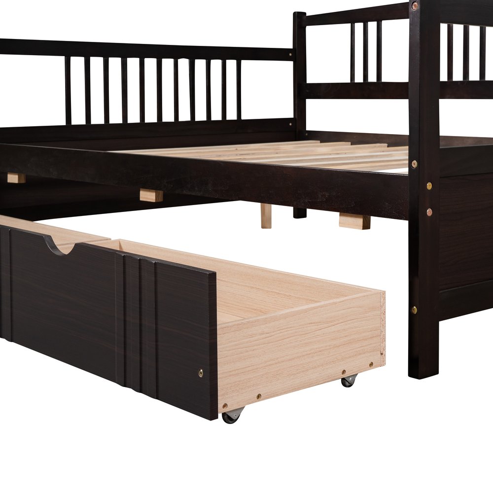 Espresso Wood Full Daybed Frame With Drawers