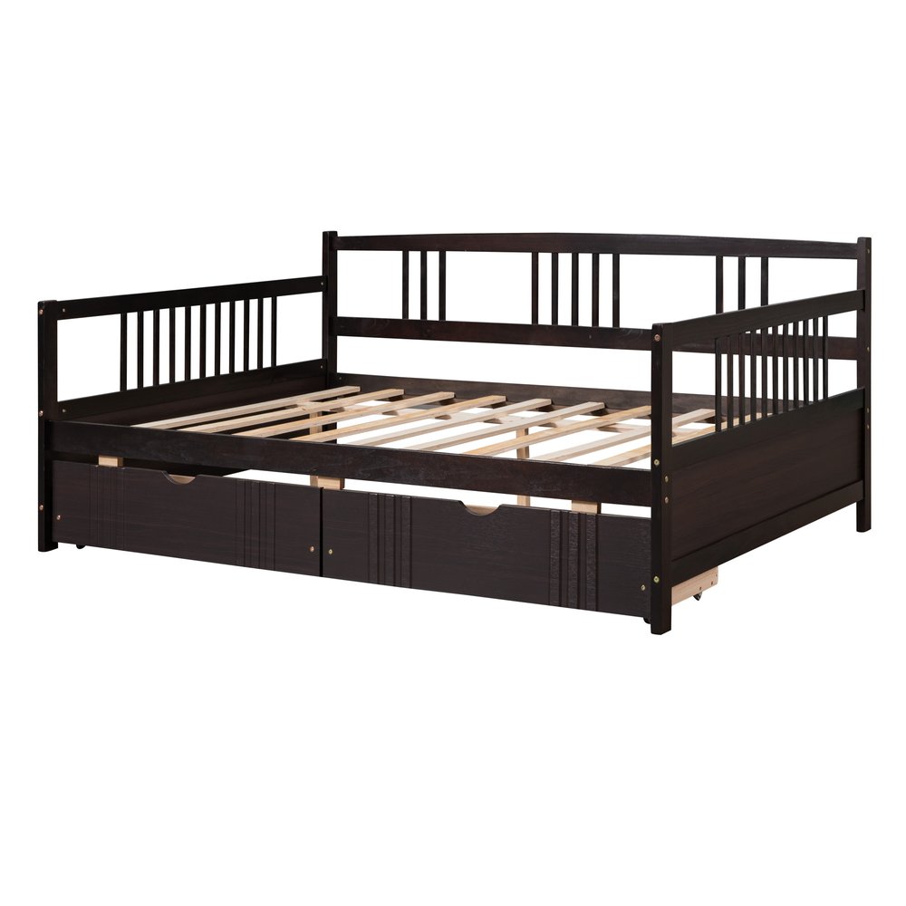 Espresso Wood Full Daybed Frame With Drawers