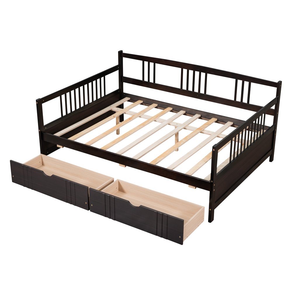 Espresso Wood Full Daybed Frame With Drawers