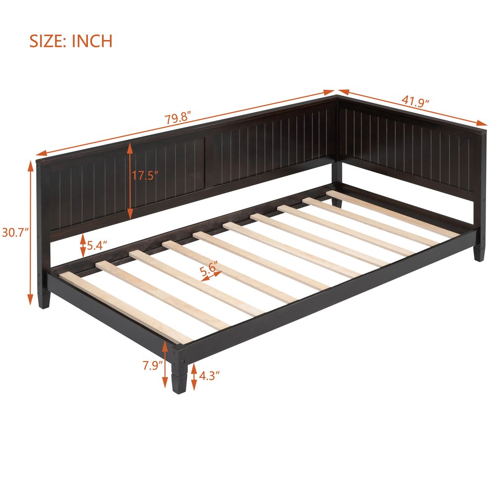 Espresso Wood Twin Daybed Frame