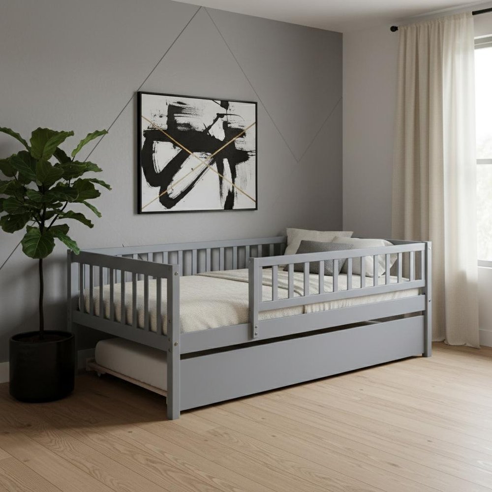 Gray Wood Twin Daybed Frame With Trundle