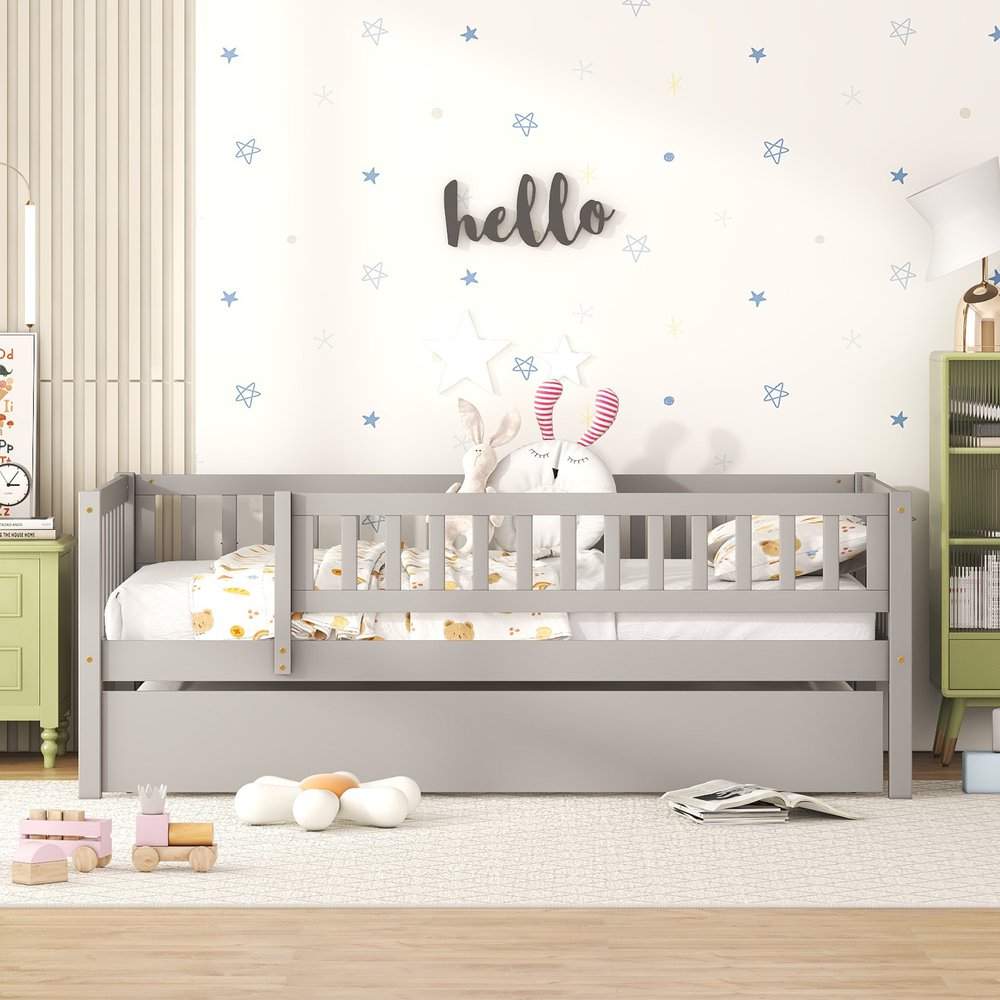 Gray Wood Twin Daybed Frame With Trundle