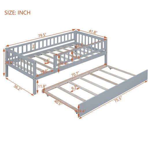 Gray Wood Twin Daybed Frame With Trundle