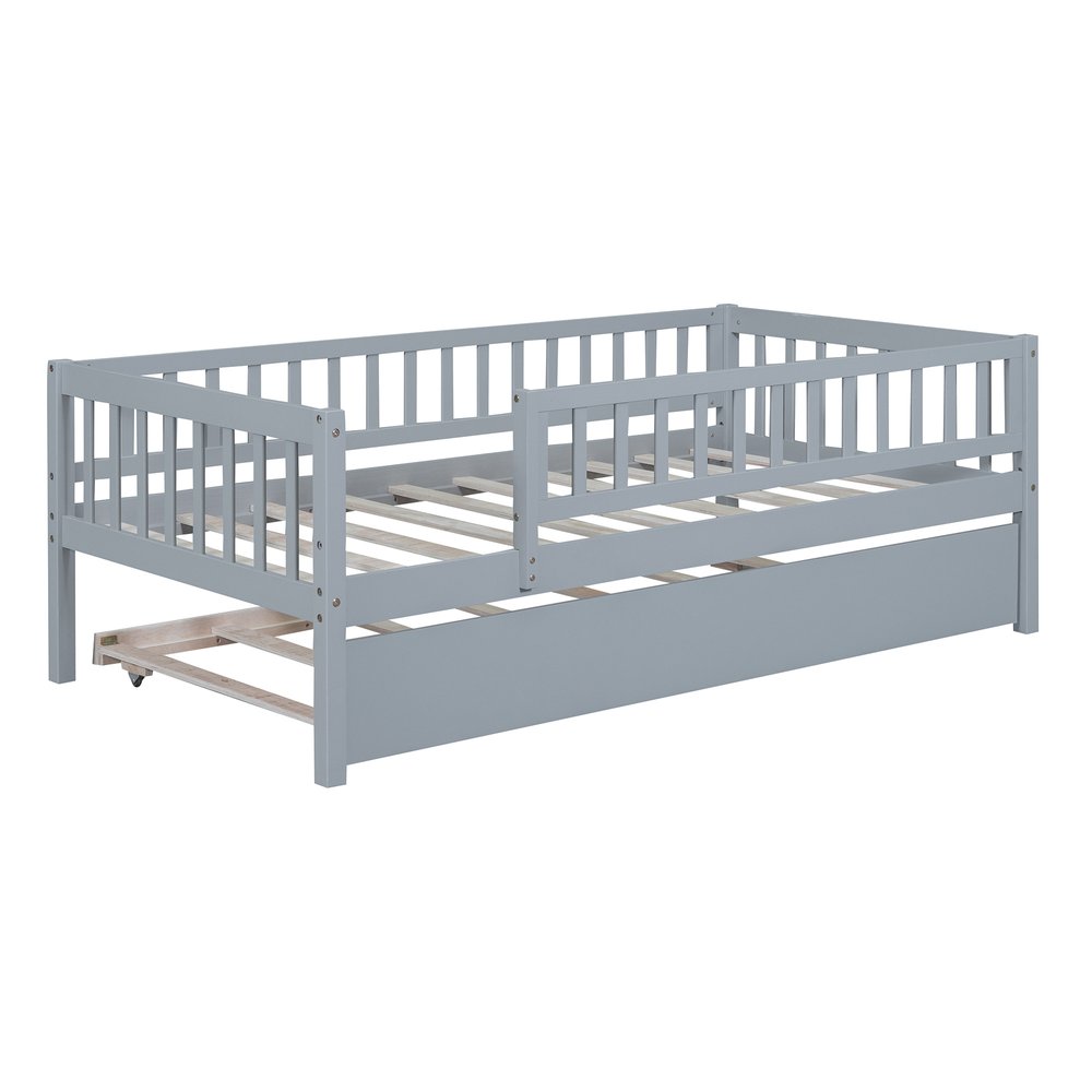 Gray Wood Twin Daybed Frame With Trundle