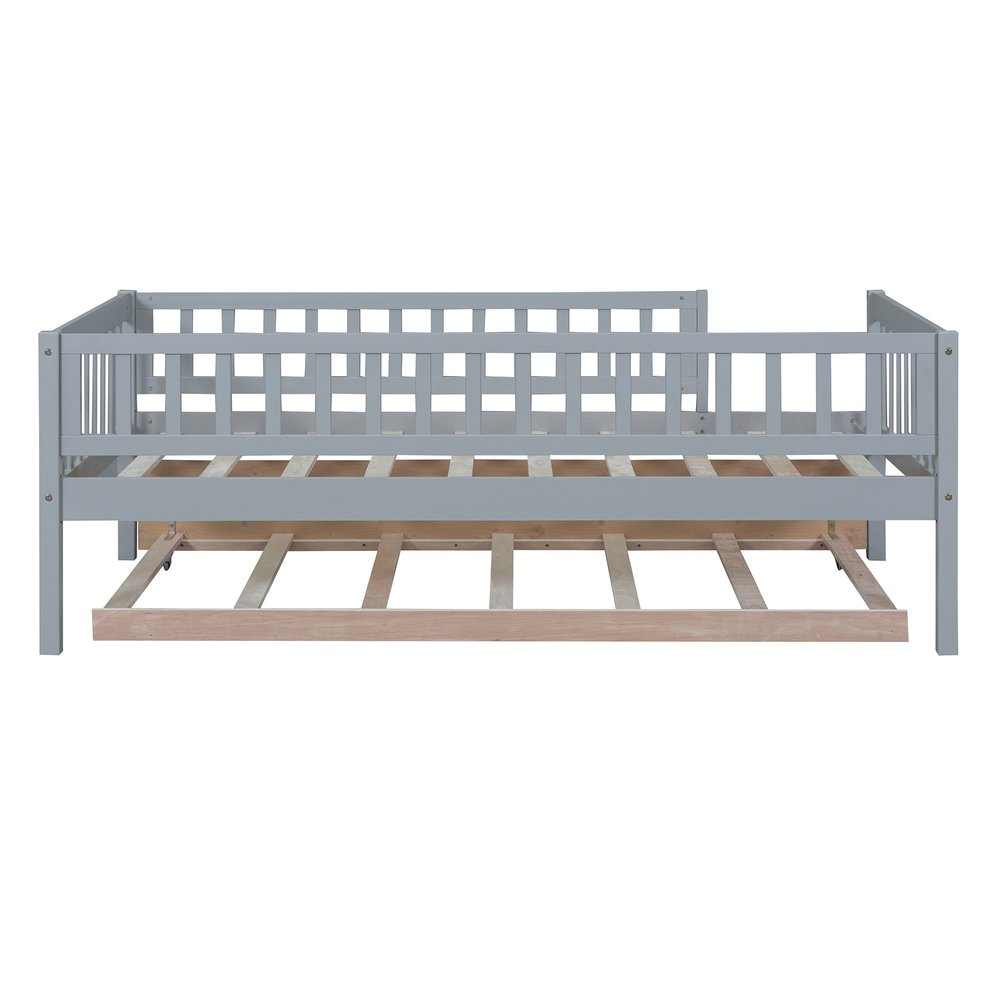 Gray Wood Twin Daybed Frame With Trundle