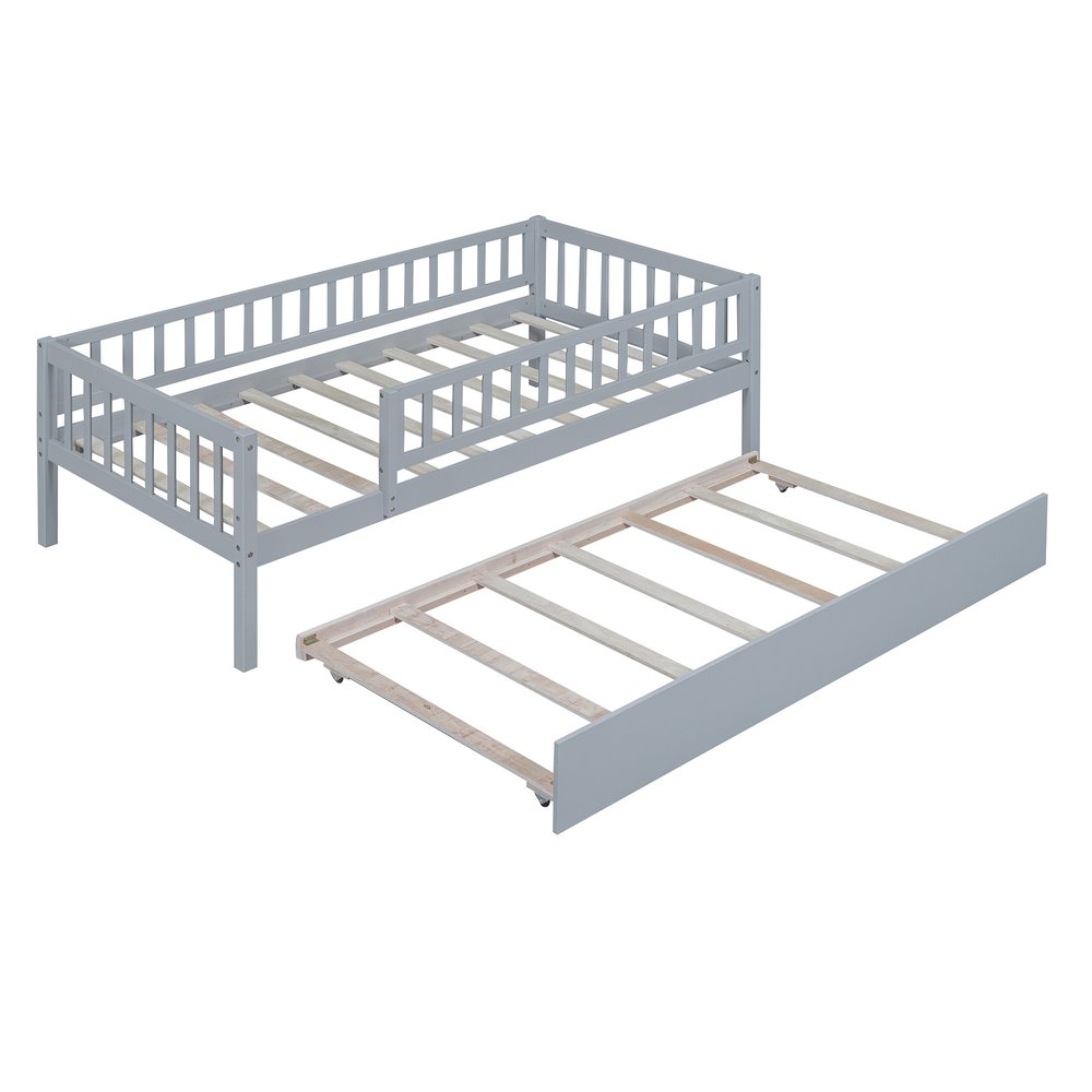 Gray Wood Twin Daybed Frame With Trundle