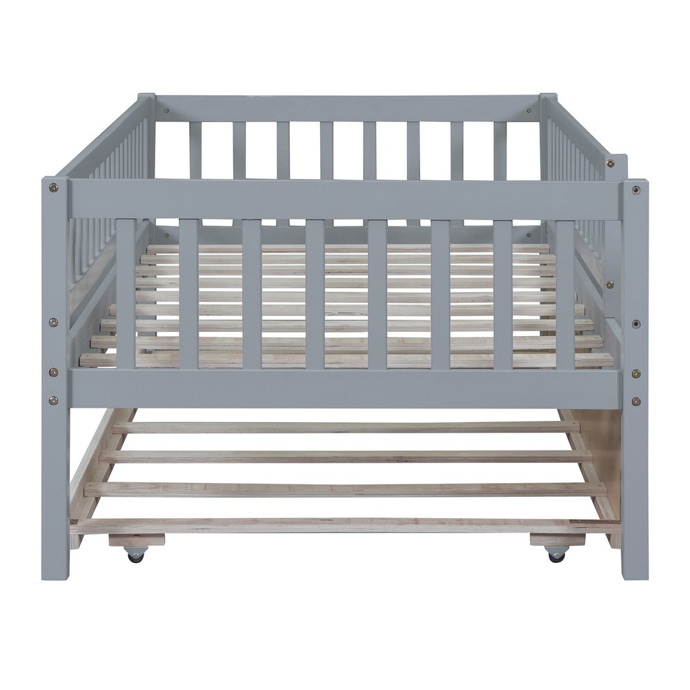 Gray Wood Twin Daybed Frame With Trundle