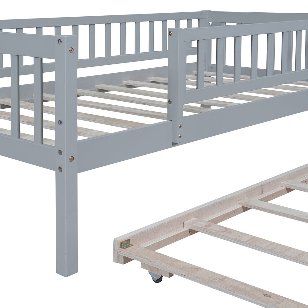 Gray Wood Twin Daybed Frame With Trundle