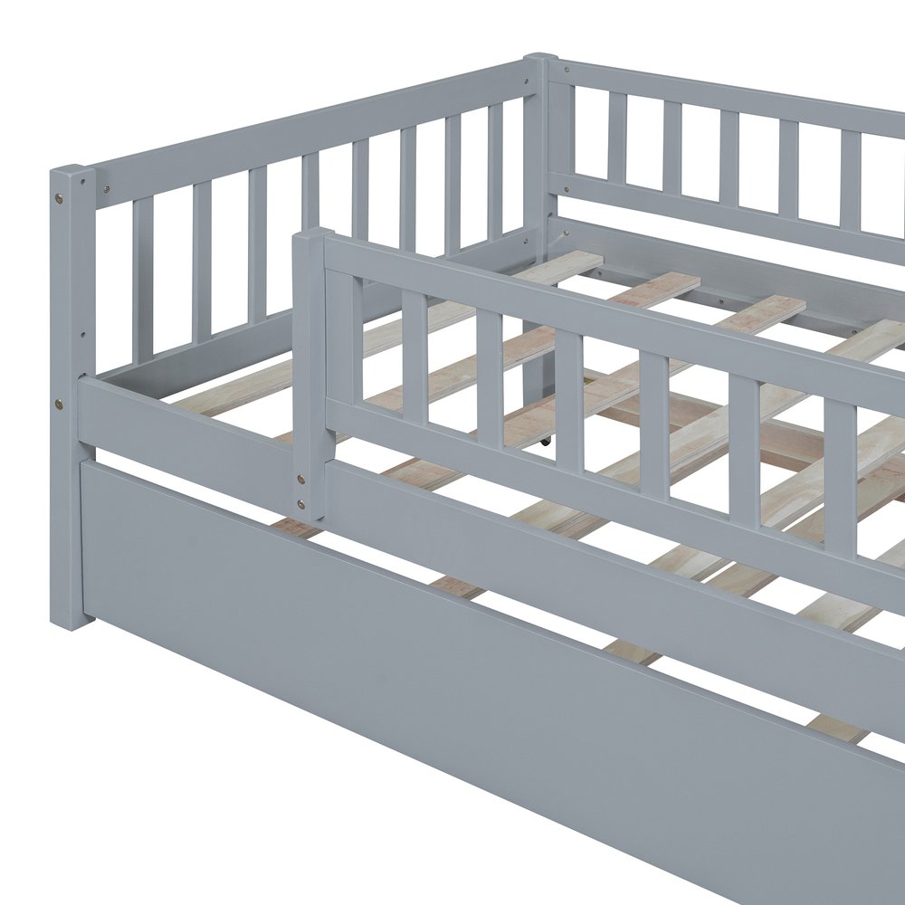 Gray Wood Twin Daybed Frame With Trundle
