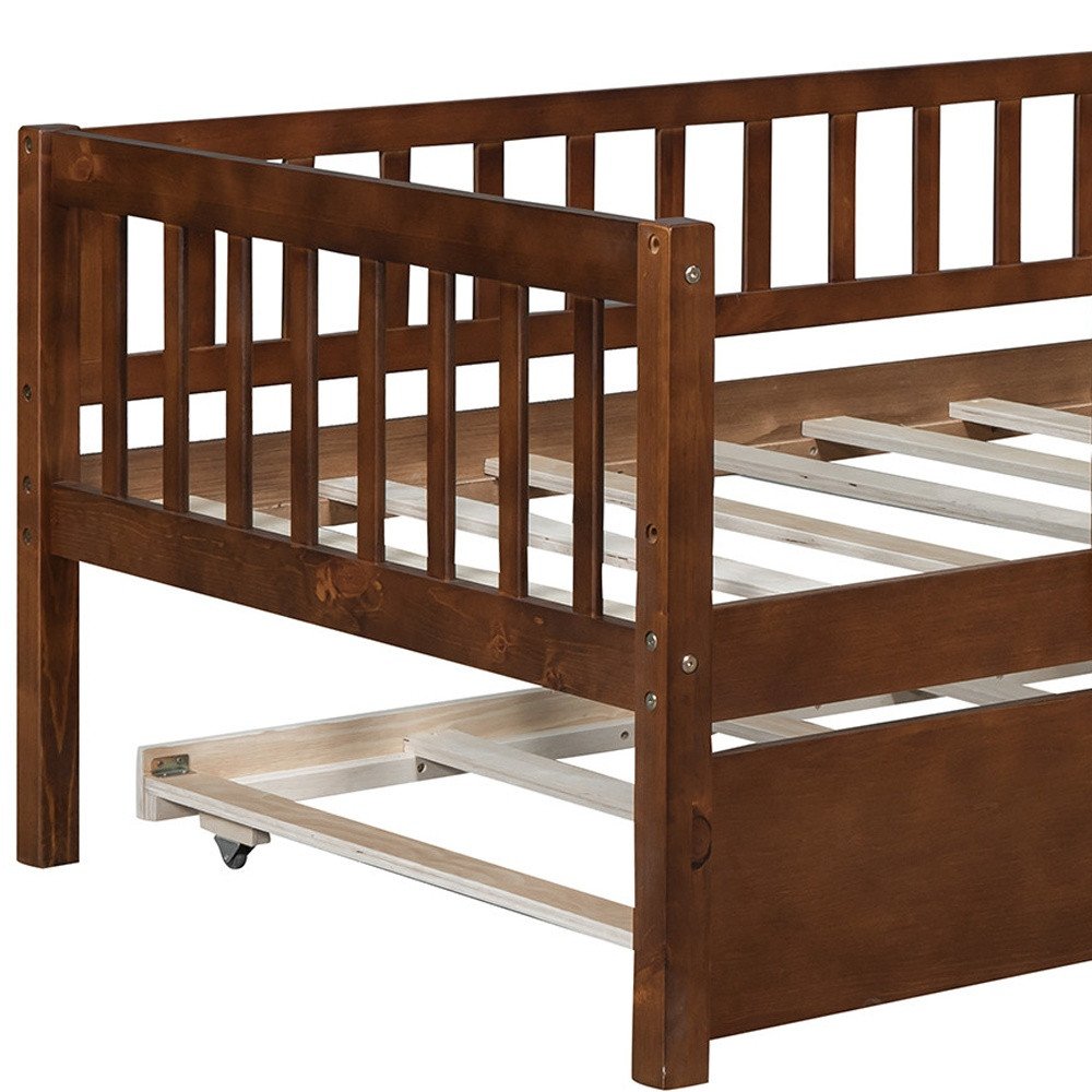 Walnut Wood Twin Daybed Frame With Trundle
