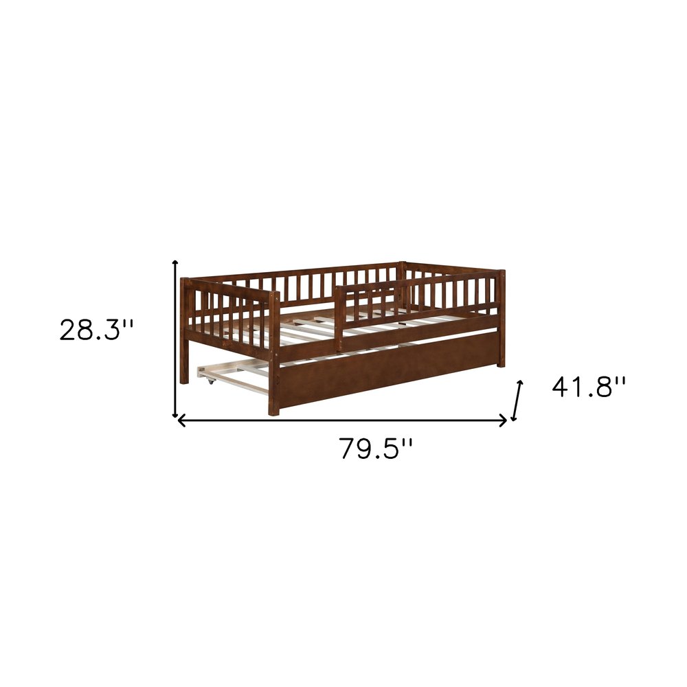 Walnut Wood Twin Daybed Frame With Trundle