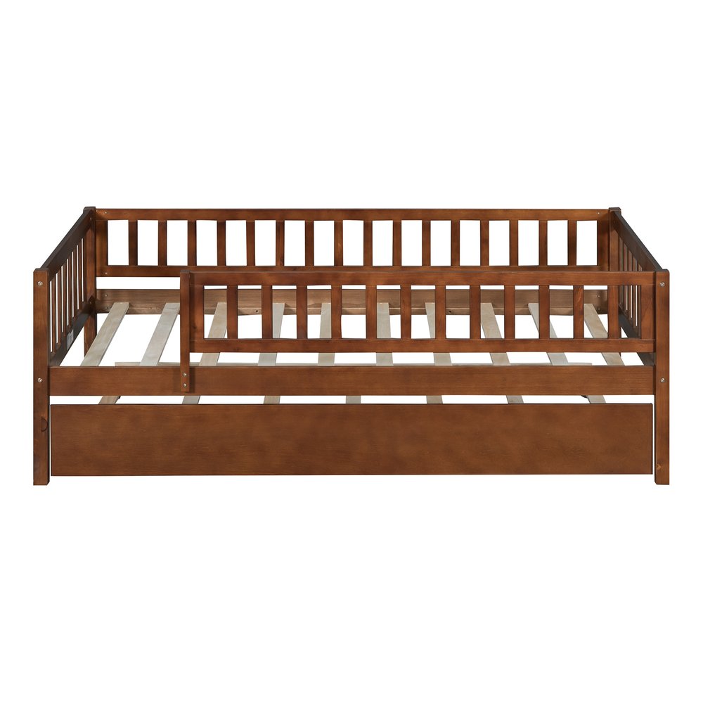 Walnut Wood Twin Daybed Frame With Trundle