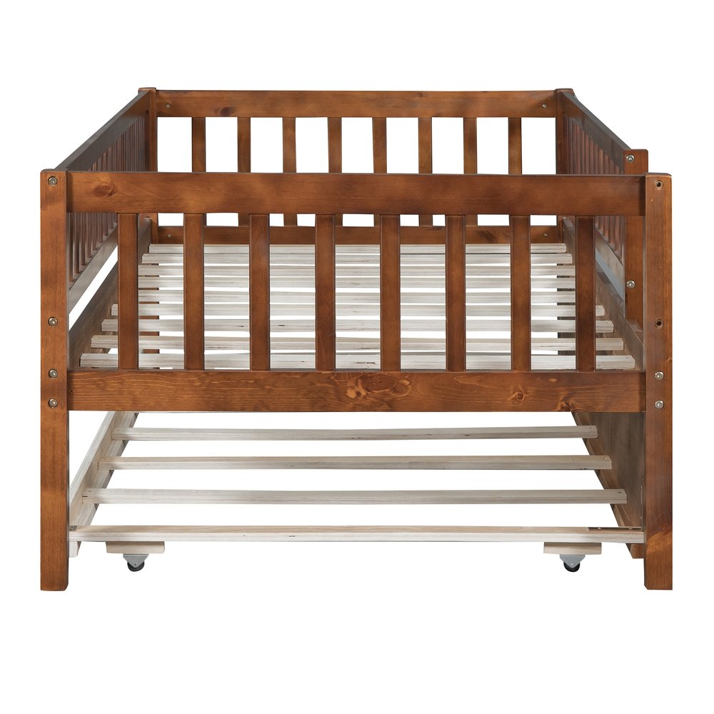 Walnut Wood Twin Daybed Frame With Trundle