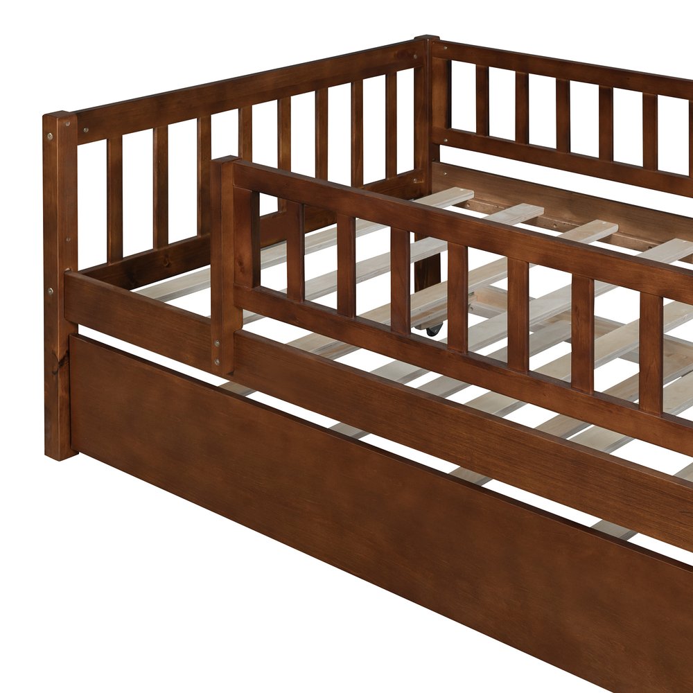 Walnut Wood Twin Daybed Frame With Trundle