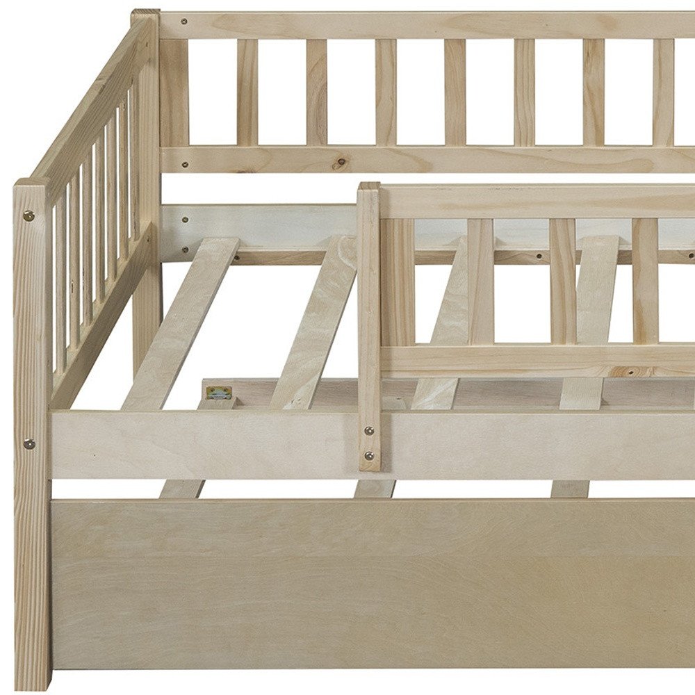 Natural Wood Twin Daybed Frame With Trundle