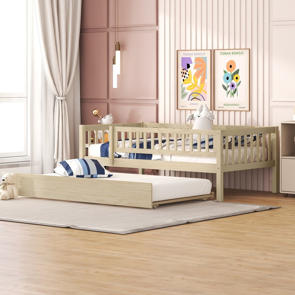 Natural Wood Twin Daybed Frame With Trundle