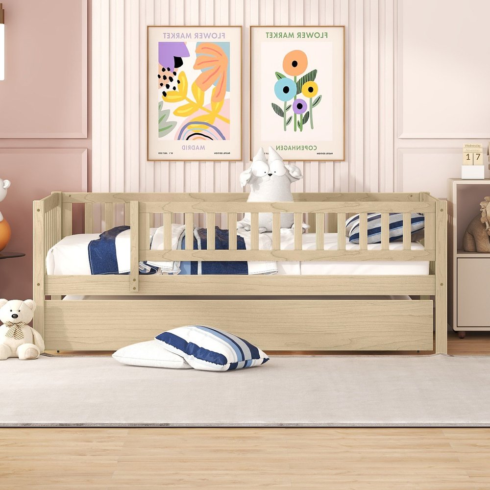 Natural Wood Twin Daybed Frame With Trundle