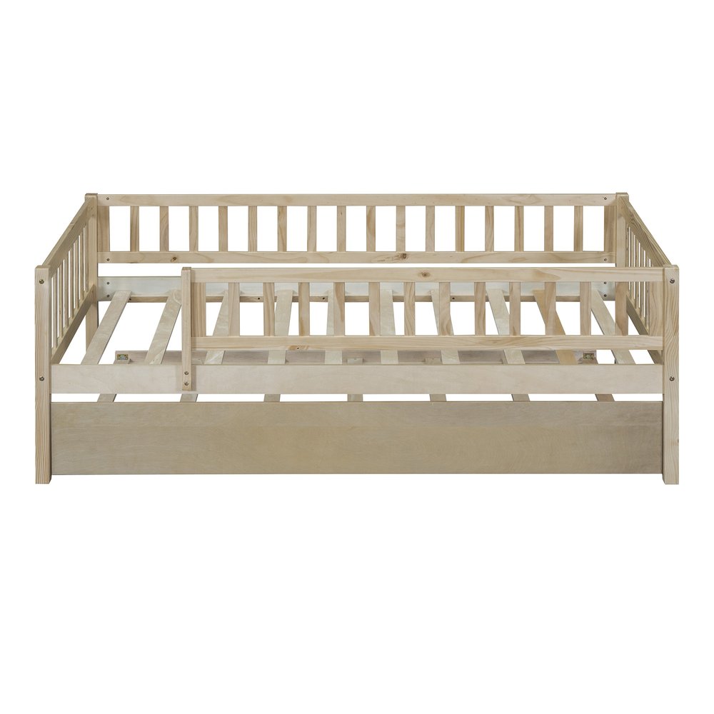 Natural Wood Twin Daybed Frame With Trundle