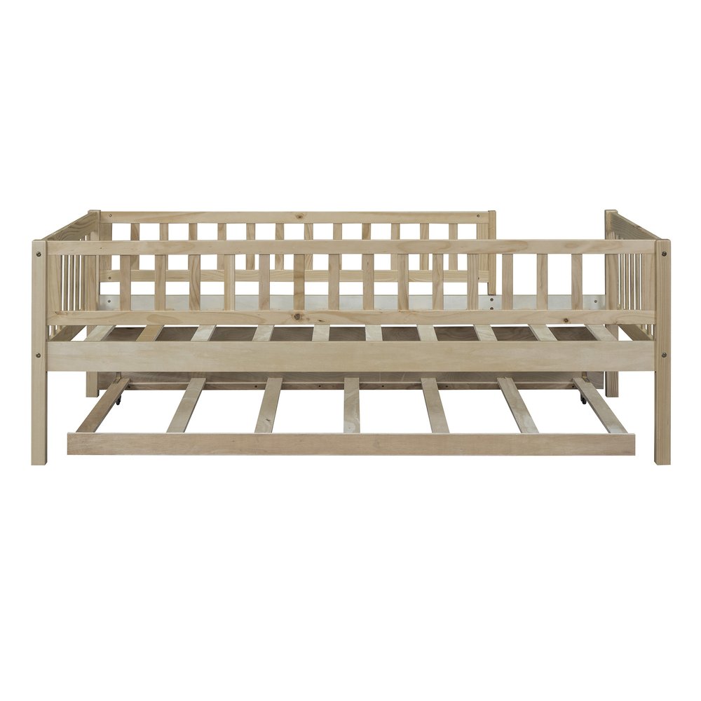 Natural Wood Twin Daybed Frame With Trundle