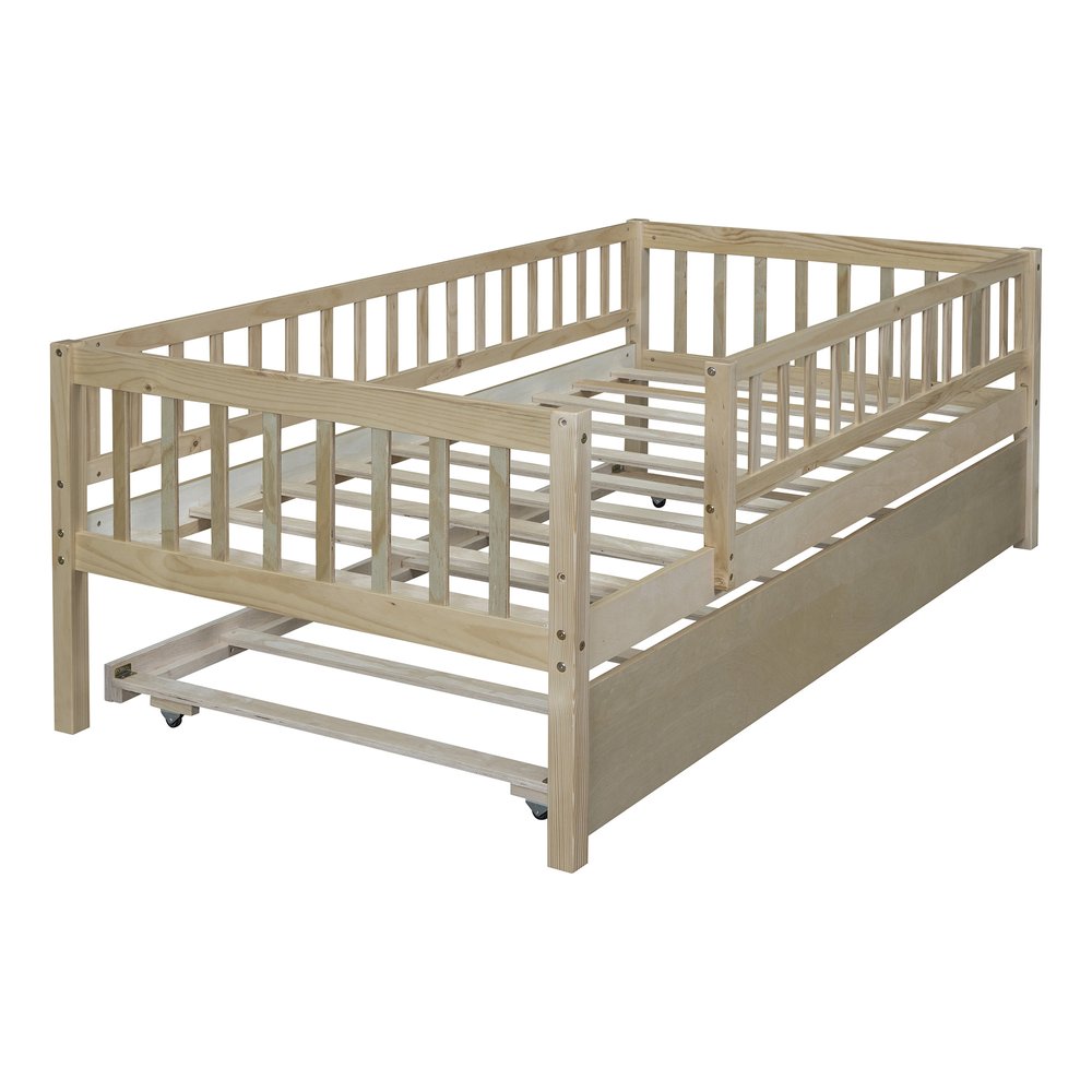 Natural Wood Twin Daybed Frame With Trundle