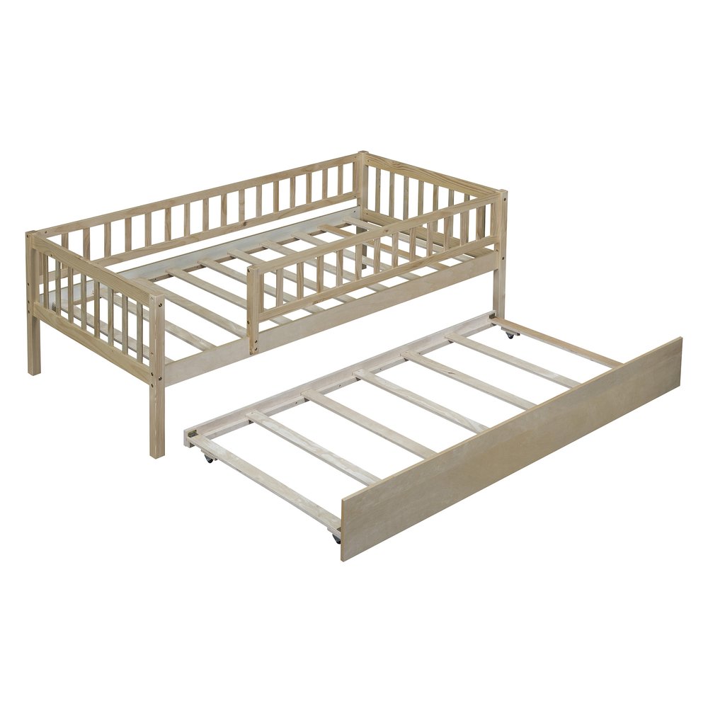 Natural Wood Twin Daybed Frame With Trundle