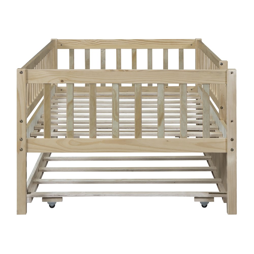 Natural Wood Twin Daybed Frame With Trundle