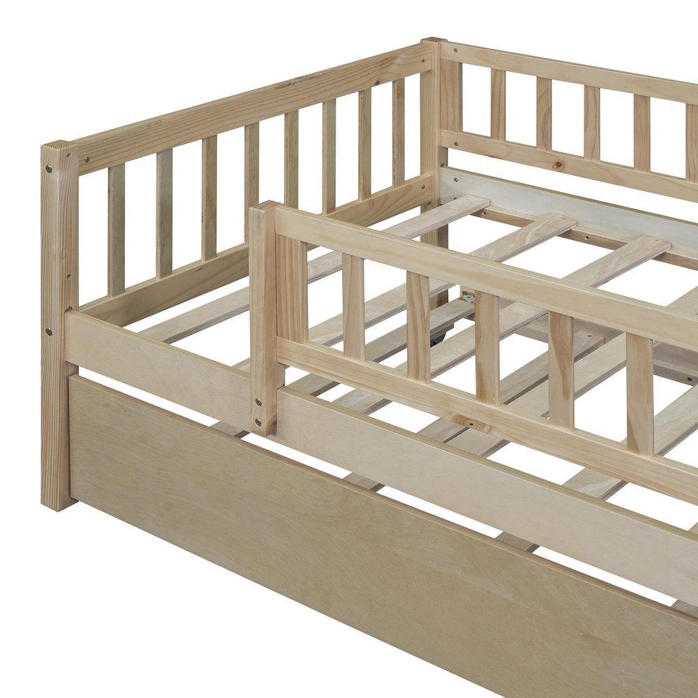 Natural Wood Twin Daybed Frame With Trundle