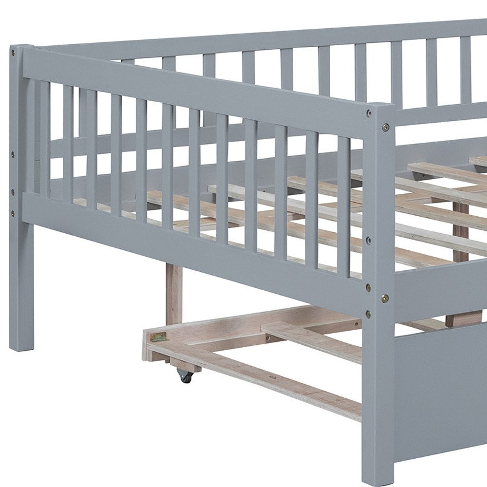 Gray Wood Full Daybed Frame With Trundle