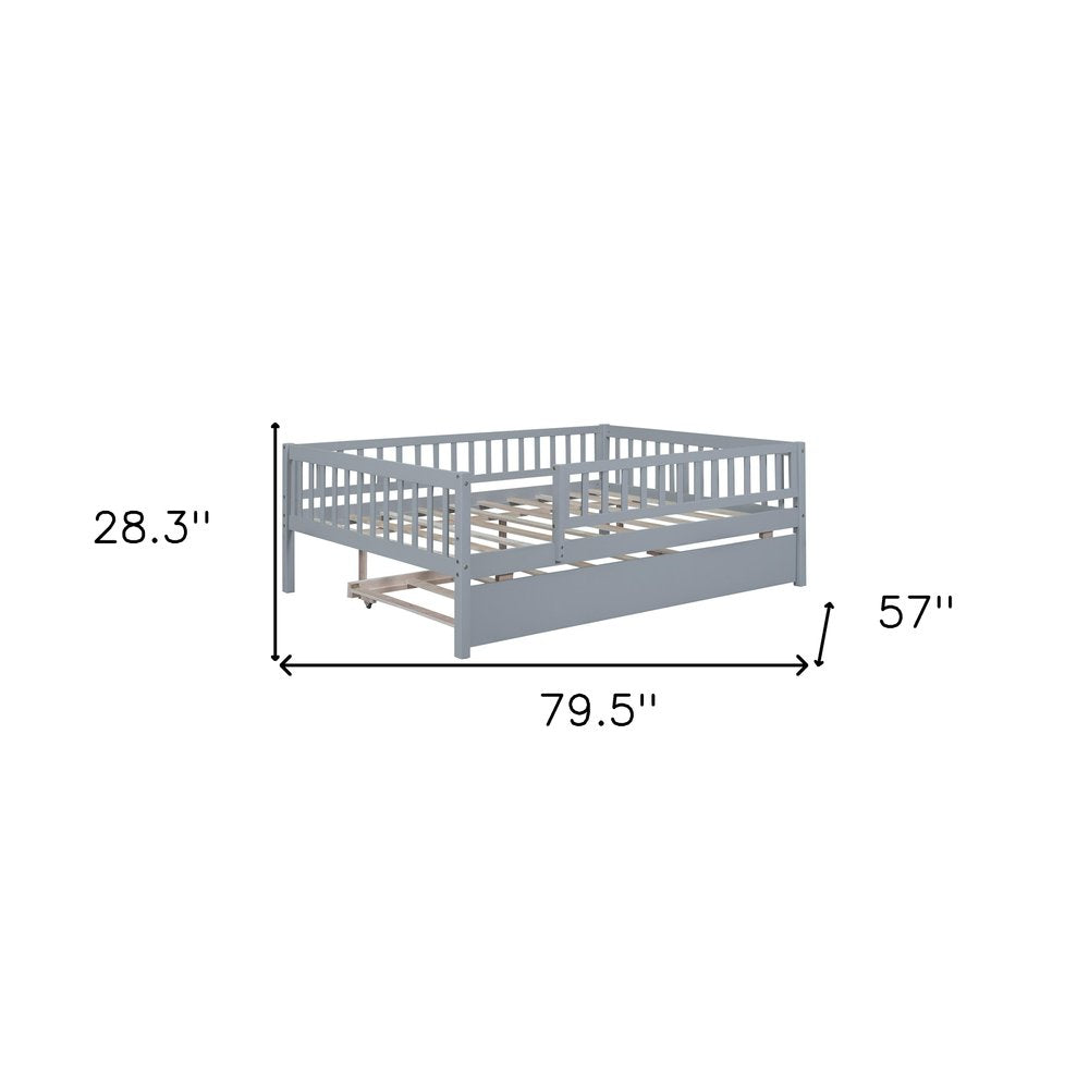 Gray Wood Full Daybed Frame With Trundle