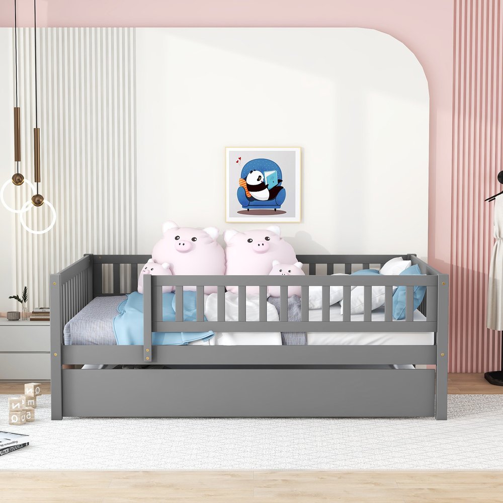 Gray Wood Full Daybed Frame With Trundle